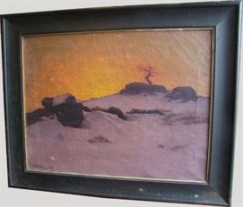 1918 Oil of Winter Sun Set Signed Henry L Richter 1870-1960 CA
