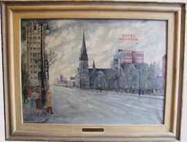 1944 Oil of Easter Sunday on Woodward  by Raymond George Hitchcock 1884-1963