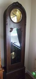 1920 Oak Cased Grandfather Clock Movement Signed Kieninger