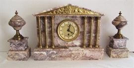1900 German 3 Pc Marble Clock Set