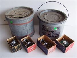 1950s Fishing Reels in Boxes and Minnow Cans