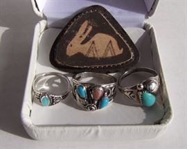 Sterling Native American Rings and Brooch