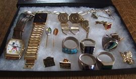 1970s Gents Jewelry Lot with Many Sterling Rings
