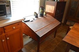 American Primitive Slant Top Bin most likely used for vegetable storage or stacking food jars or cans large in back smaller in front