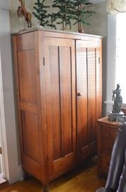Beautiful Antique Double Door Wardrobe notice the German Feather Christmas Trees there are 7 of them ranging in size from approx. 8" up to 42"