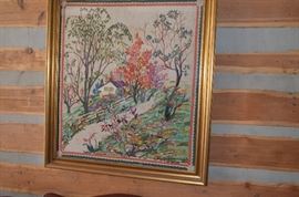 Another view! Absolutely Gorgeous Antique Needlepoint Artistry. This is very large and Beautifully Framed.