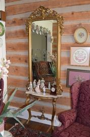 Another View! Featured here is an Antique Rocco Wall Mirror with Marble Top Table Base 