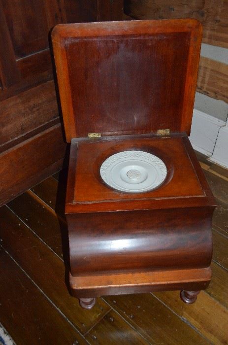 Antique Victorian Potty Chair ( very Fancy ) includes Porcelain Chamber Pot with lid. Just think you can leave this right beside your TV chair and never have to miss a Commercial!