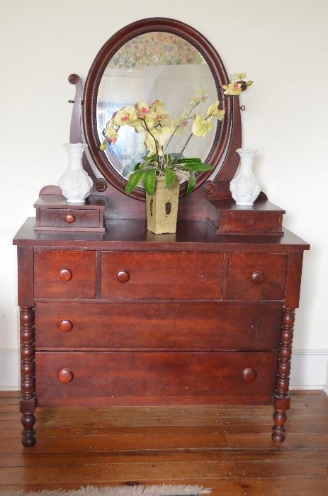 Antique Jenny Lind Dresser with Ox Bow Mirror