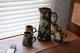 Beautifully Hand Painted Antique Pitcher and matching Cups