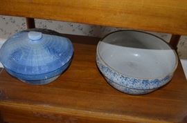 Salt Glazed Mixing Bowl and Covered Bowl