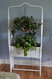 Beautiful Combination White Wicker Plant Stand 