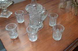 Antique Miniature Cut Glass Pitcher and Shot Glasses