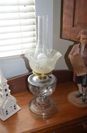 Beautiful Alladin Lamp with Metal Bowl Base and Etched/Fluted Edge Shade