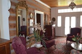 Another view of the Living Room of this Historic House notice the Large Gold Gild Roccoco Wall Mirror with Marble Top Base featuring Gold Gild Cabriole' Legs Parlor chairs and more!