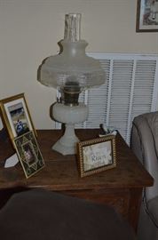 Antique Table with Antique Alladin Oil Lamp
