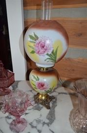 Beautiful Gone with the Wind style Lamp accented by Hand Painted Roses