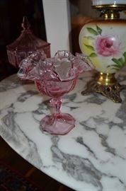 Fluted Edged Vintage Cranberry Glass Compote