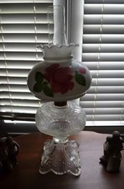 Awesome Antique Oil Lamp with Hand Painted Shade