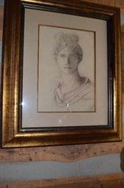 Antique Framed Drawing Signed and Dated 1901
