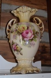 Beautiful Antique Double Handled Hand-Painted Vase with Gold Trim ( Pair )