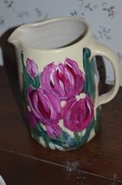 Antique Hand Painted Stoneware Pitcher