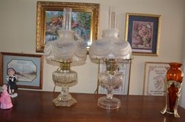 Lovely Antique Oil Lamp with Drape Style Globes