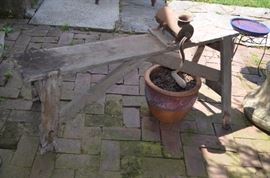 Antique Corn Husker with Primitive Bench