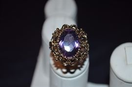 #5. Lovely Victorian Style Amethyst Ring Ladies 14k yellow gold Oval Ring Mounting weighing approx. 8.22dwt and is set with One Oval Cut Amethyst measuring approx. 17.8mm in length by approx. 13.3mm in width by approx. 9.3mm in depth and weighs approx. 10.67ct.