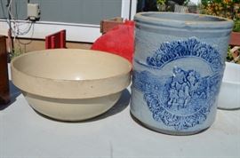 Crockery Mixing Bowl and Salt Glaze Crock