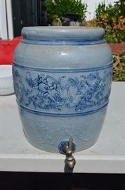 Rare Antique Salt Glaze Stoneware Water Cooler with Spigot