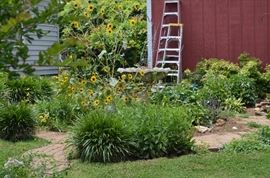 A "sneak peek" at the larger Vintage Concrete Fountain and Ladders in the background