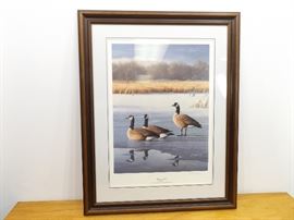Wood Framed, Pencil Signed Daniel Smith "Evening Trio" 1989 Duck Stamp Print