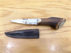 Vintage Skean-Dhu Hunting Horn Handle Knife with Leather Sheath