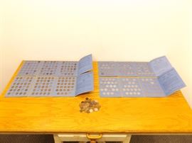 2 Jefferson Nickel Books, 2 Lincoln Cent Books, and Various Loose Indian Head Pennies, Buffalo Nickels, and Wheat Pennies