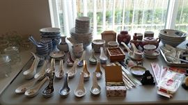Asian soup spoons, bowls and chopstick holders