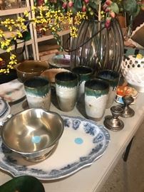Assorted signed pottery and glass ware