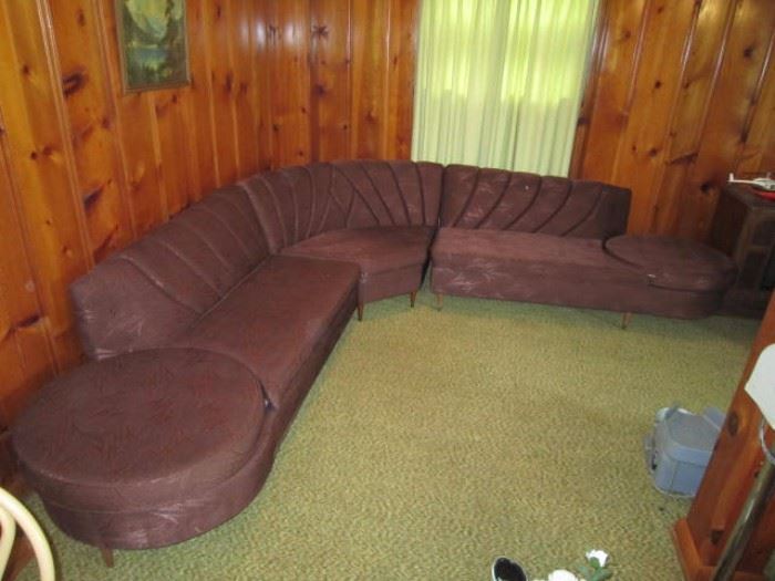Vintage sectional sofa with original Nylite brown upholstery from 1965