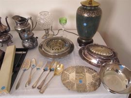 SIlverplate pieces, some sterling flatware (service for 4).