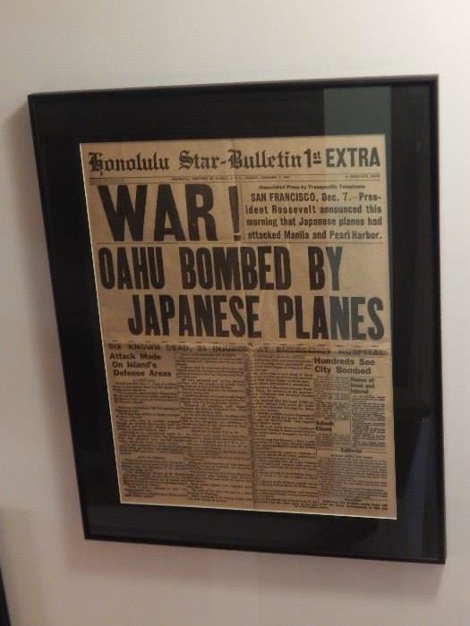 Framed historical News story! 1st Extra about Pearl Harbor bombing...and then the story got worse...much worse.