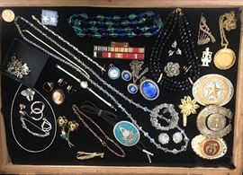 Small collection of jewelry, few pieces of sterling silver and a gold signet ring. 