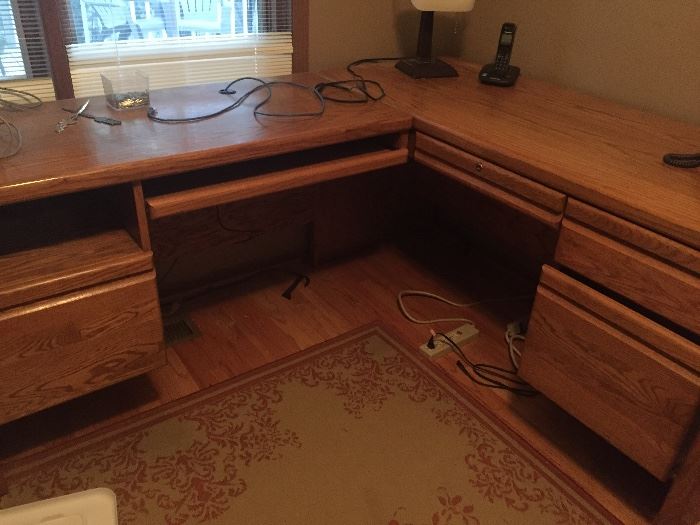 Desk with locked file cabinets