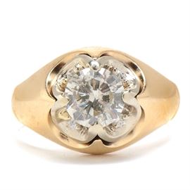 14K Yellow Gold 1.83 CTW Diamond Men's Ring: A 14K yellow gold men’s ring featuring a diamond to the center with four smaller diamonds set underneath. Total diamond carat weight is 1.83 ctw.