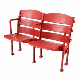 Crosley Field Seats: A pair of Crosley Field seats. Crosley Field was the home field of the Cincinnati Reds (baseball and football teams), the Cincinnati Bengals (1937, 1941-1943), Cincinnati Tigers, Buckeyes and the Clowns (all three were Negro League Teams). The seats are made of wood with a metal frame and are self standing. Redland Field was renamed Crosley Field in 1934; Crosley was the last name of the Powel Crosely Jr., the owner of the Reds from 1934-1961.