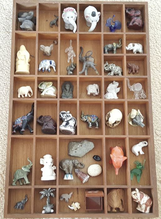 EHT072 Wood Shadow Box of a Parade of Miniature Elephants
