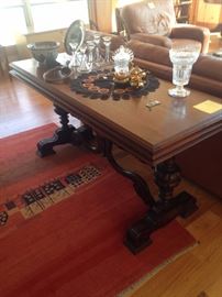 Hellam Furniture Co., PA. extension library table.  Beautiful designed base.  Oriental rug.