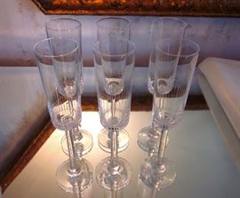 Mid century modern stemware, etched straight lines.