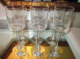 Mid century modern stemware, etched straight lines.