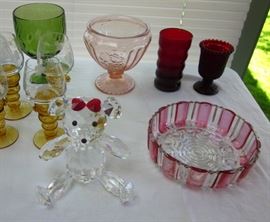 Misc. tabletop items and large crystal bear.