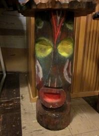 Vintage carved Coconut tree Tiki table or plant stand.  23" tall.